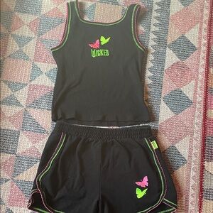Wicked Girls Black Tank & Shorts Pajama Set with Neon Butterfly Accents